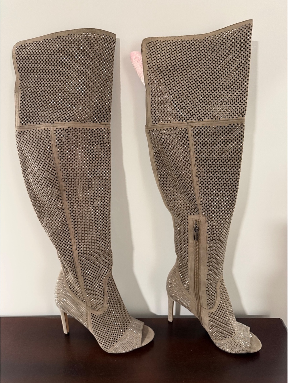 Vince Camuto Kamorina Rhinestone Over-the-Knee Peep Toe Boots Size 8.5 - Picture 2 of 9